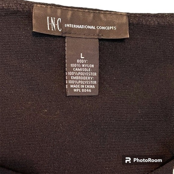 INC International Concepts Black Sheer Embroidered Floral Blouse Size L - Picture 7 of 9